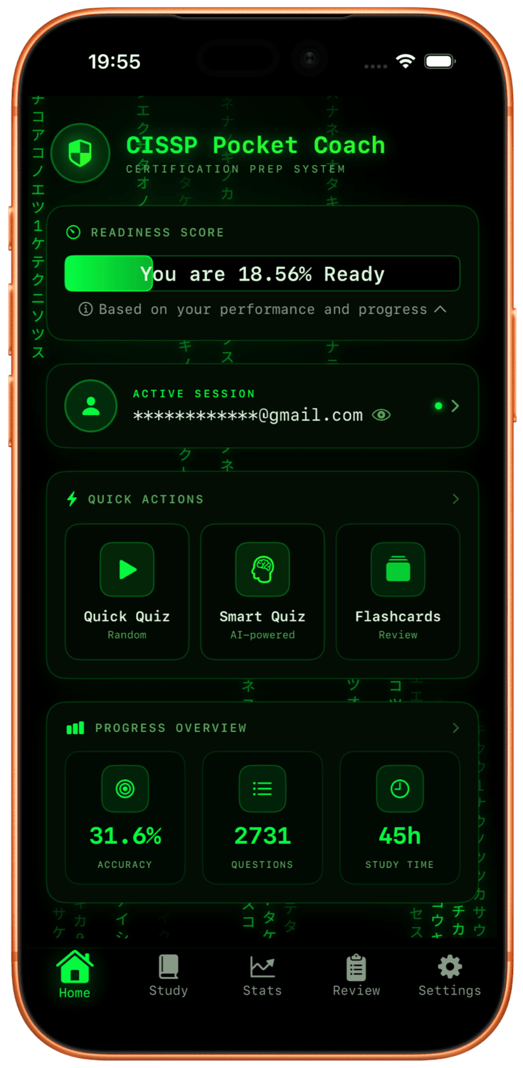 CISSP Pocket Coach Home Screen